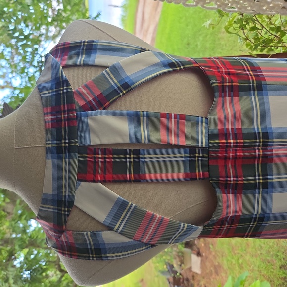 Gretchen Scott Designs Jersey Isosceles Duke of York Plaid Midi Shift Dress - Picture 7 of 12